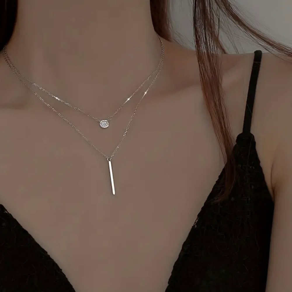 Geometric Silver Double Strand Necklace